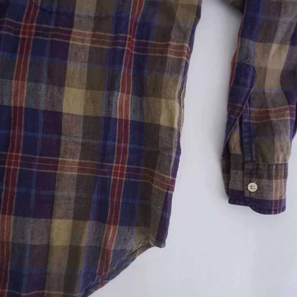 Lauren Ralph Lauren Purple Maroon Plaid Linen Blend Button Up Shirt M - Picture 6 of 12